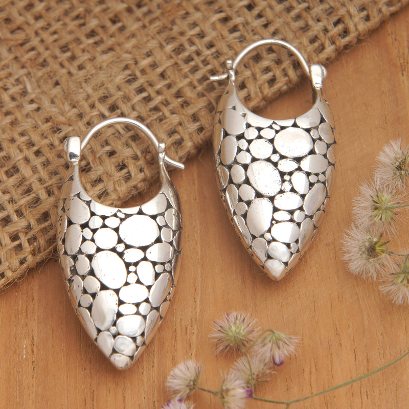 Modern Bubble-Patterned Sterling Silver Hoop Earrings, "Bubble Duchess"