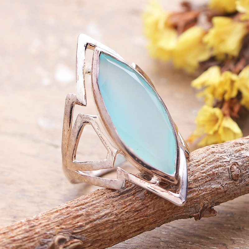 Sterling Silver Cocktail Ring with Chalcedony Stone in Aqua, "Aqua Passion"