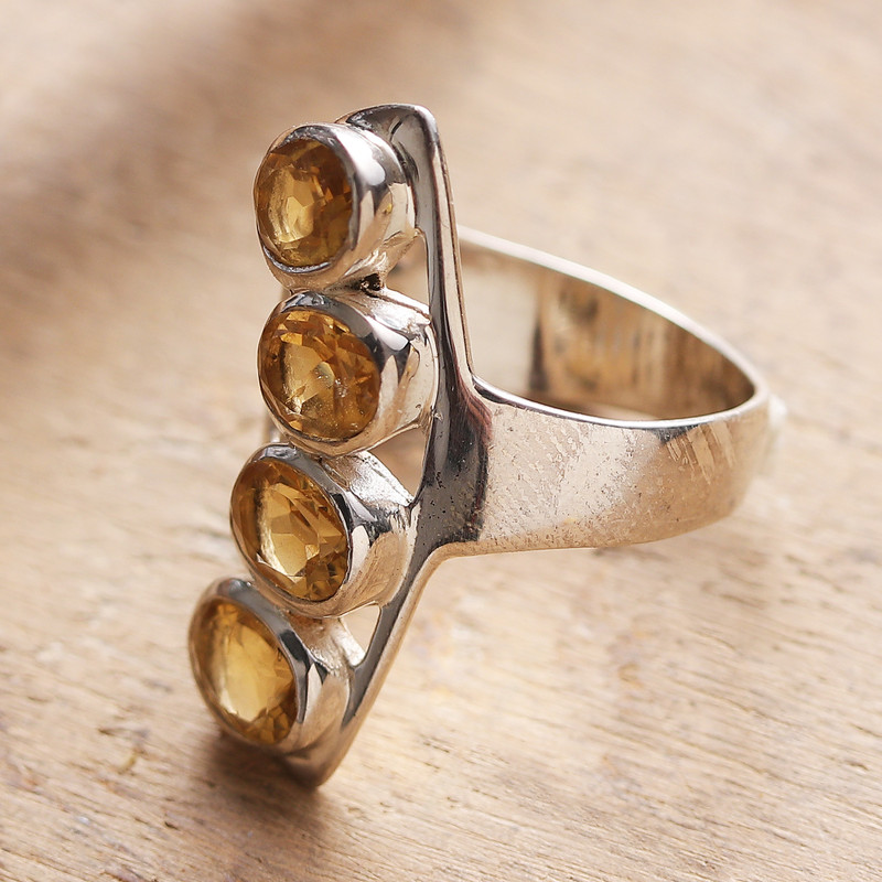 Sterling Silver Cocktail Ring with 4-Carat Citrine Gems, "Glorious Joy"