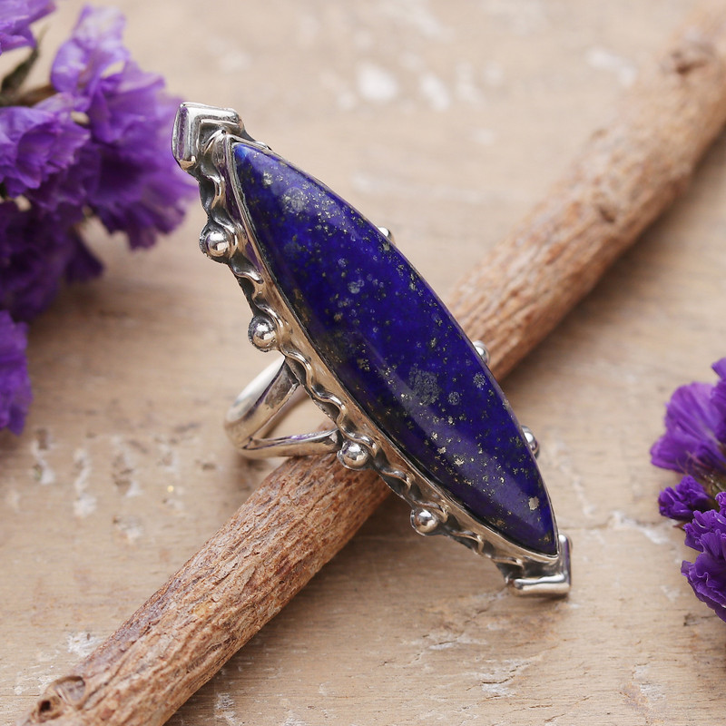 Polished Lapis Lazuli and Sterling Silver Cocktail Ring, "Royal Spell"