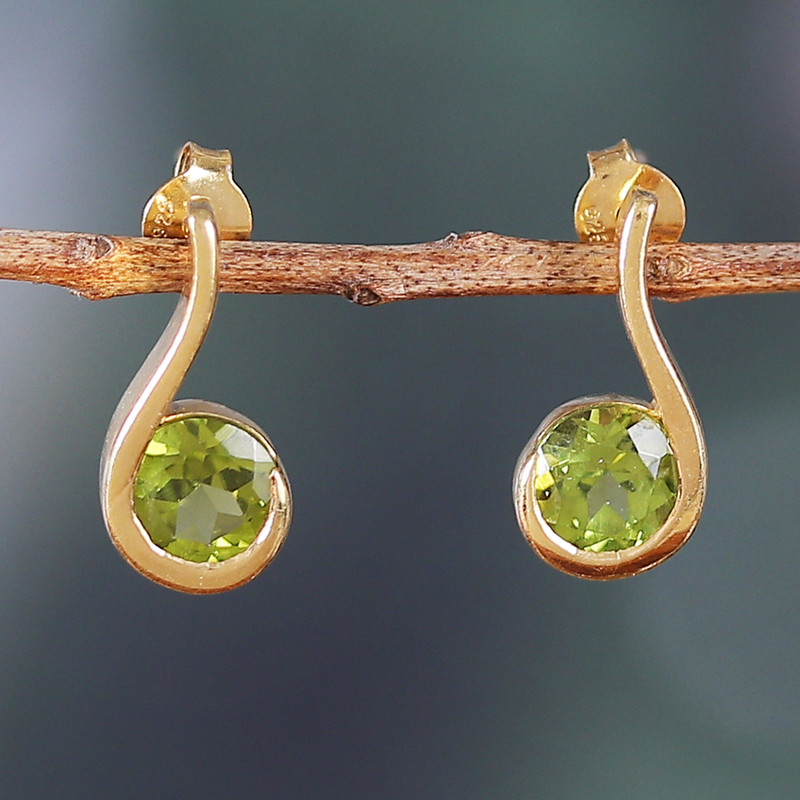 22k Gold-Plated One-Carat Natural Peridot Drop Earrings, "Eden's Lime Droplet"