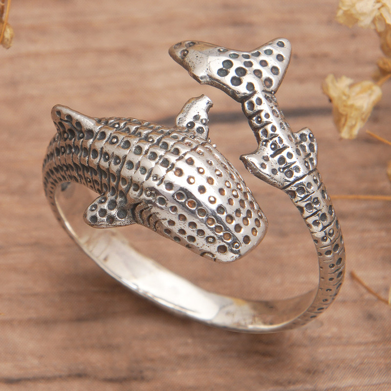 Megalodon-Shaped Sterling Silver Wrap Ring from Bali, "The Warrior of the Depths"