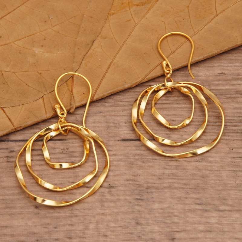 Whirlpool-Shaped 18k Gold-Plated Brass Dangle Earrings, "Victory Whirlpool"