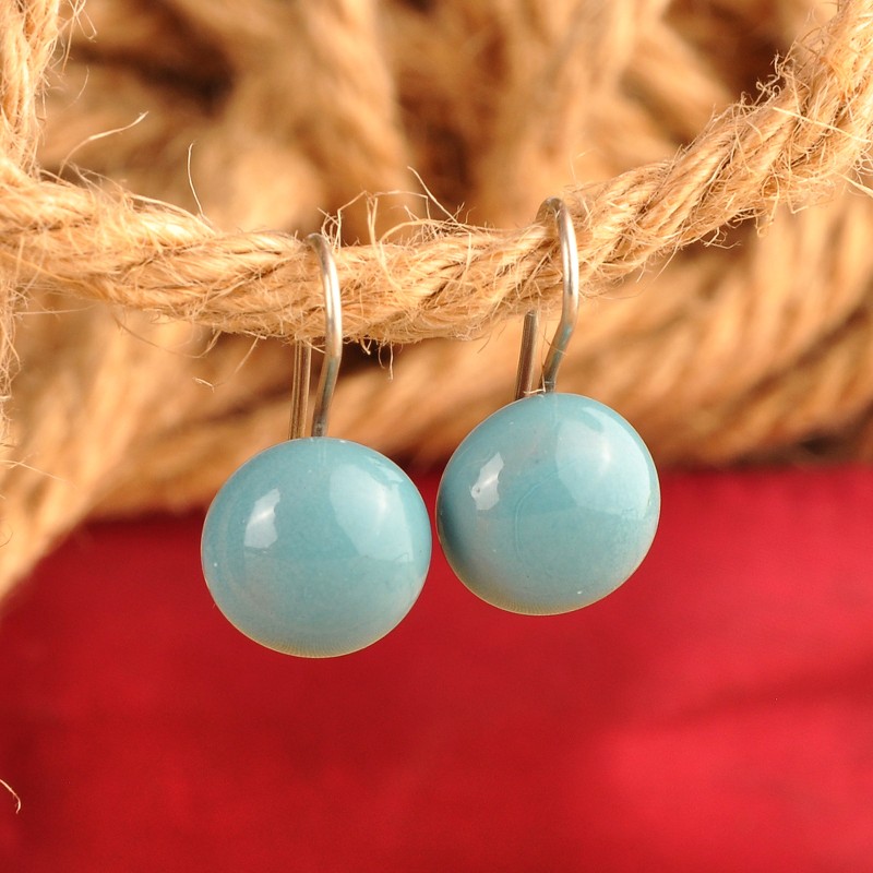 Modern Light Blue Ceramic Drop Earrings with Silver Hooks, "Light Blue Moon"