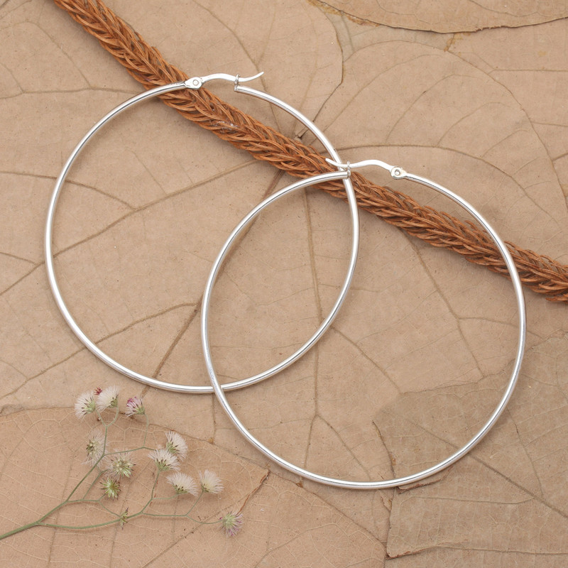 High-Polished Modern Round Sterling Silver Hoop Earrings, "My Nimbus"