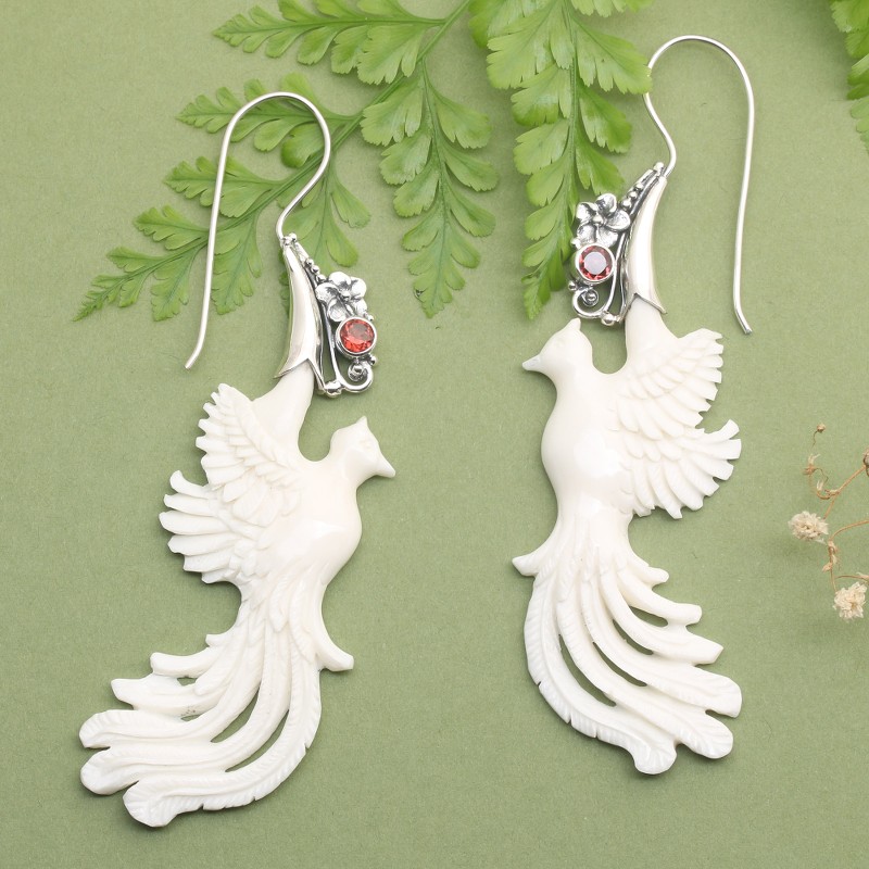 Peacock-Themed Natural Faceted Garnet Drop Earrings, "Passionate Peacock"