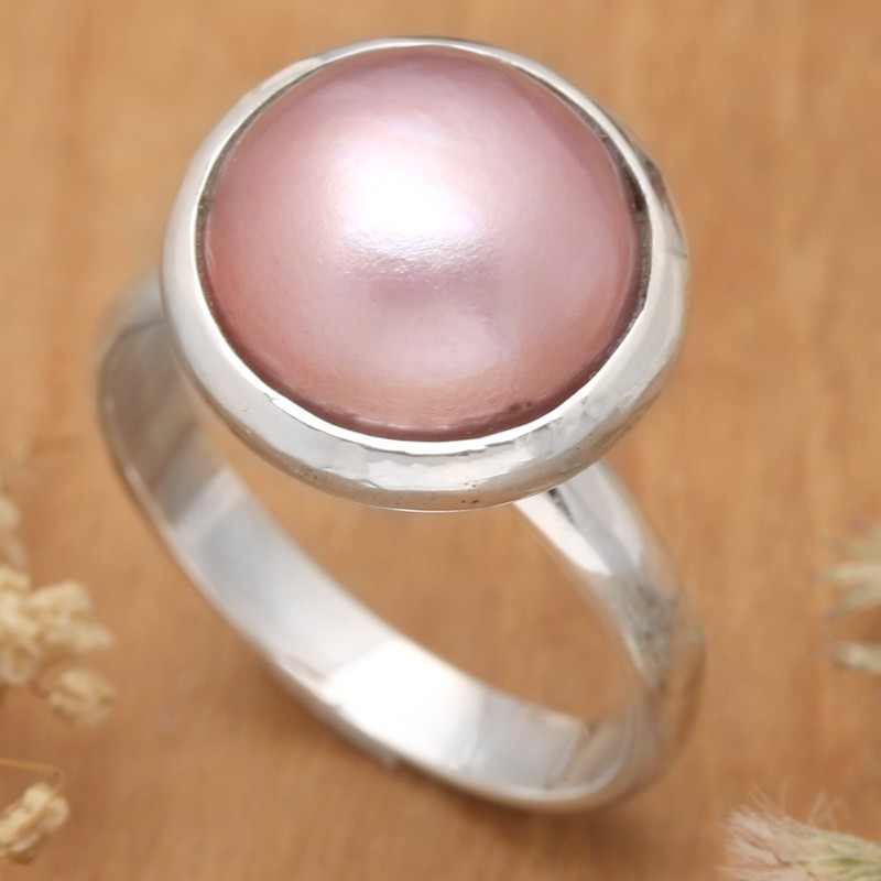 Modern High-Polished Pink Cultured Pearl Cocktail Ring, "Pink Midnight"
