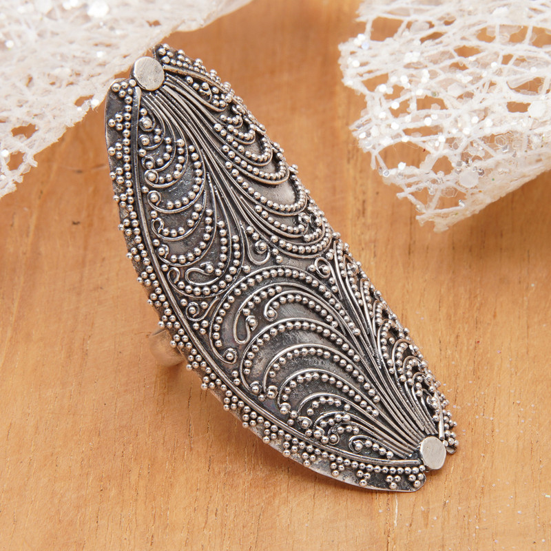 Leaf-Inspired Sterling Silver Cocktail Ring from Bali, "Leaf Glam"