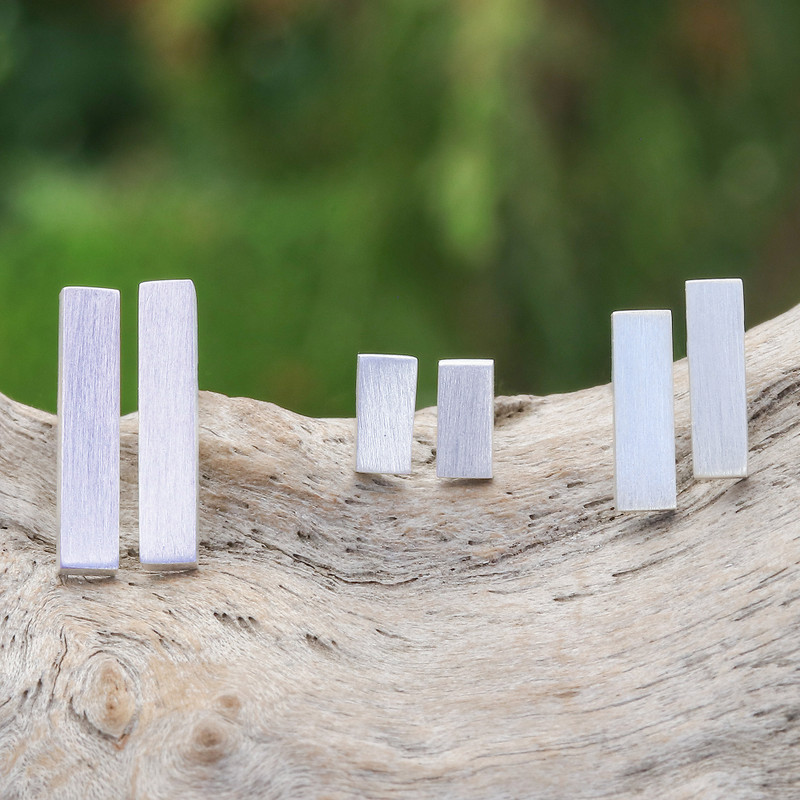 Minimalist Brushed-Satin Sterling Silver Bar Earrings, "Minimalist Vibe"