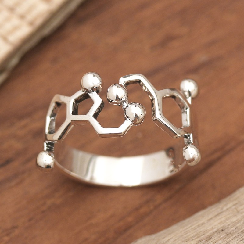Polished Dopamine-Shaped Sterling Silver Band Ring, "Dopamine Days"