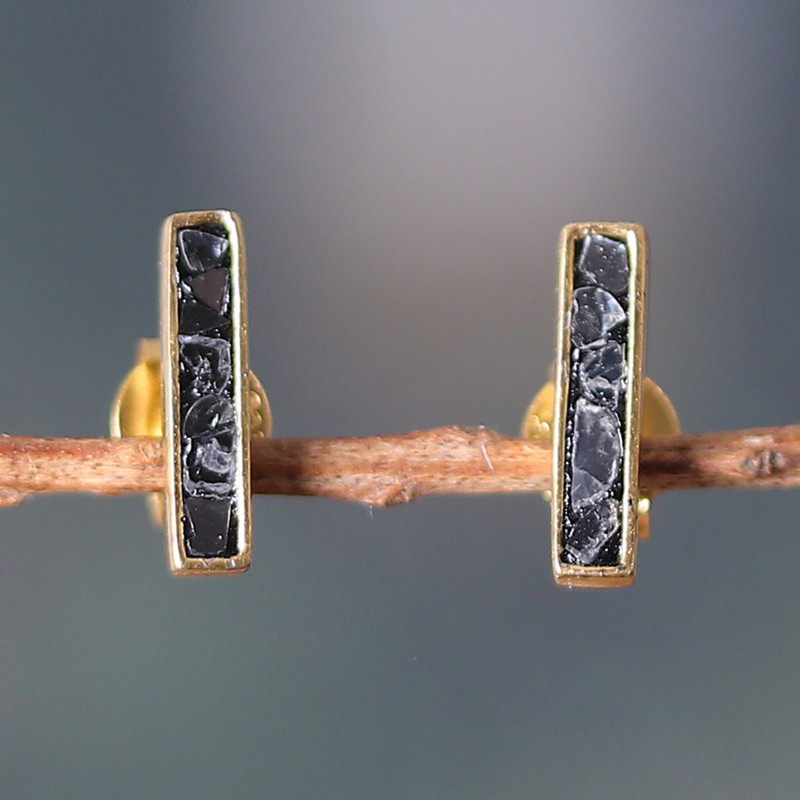 18k Gold-Plated Rectangular Clear Quartz Stud Earrings, "Victorious Bliss"