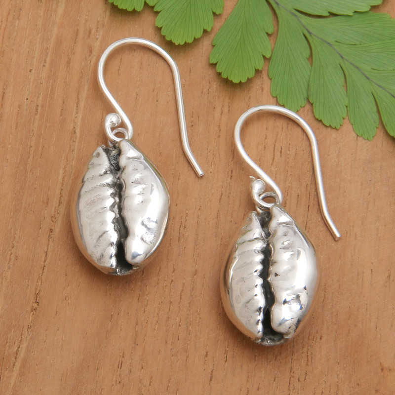 Polished Coffee Bean-Shaped Sterling Silver Dangle Earrings, "Immortal Coffee"