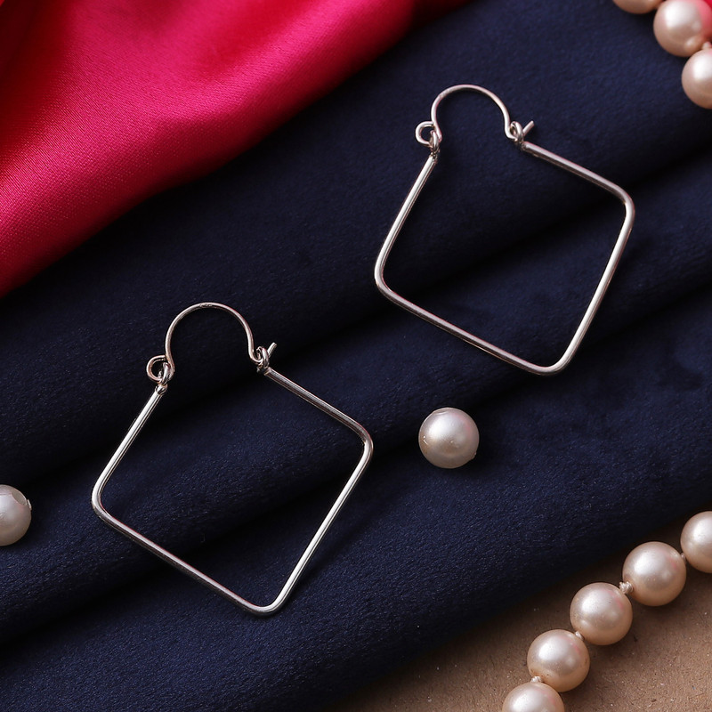 Rhombus-Shaped Sterling Silver Hoop Earrings from India, "Fancy Look"