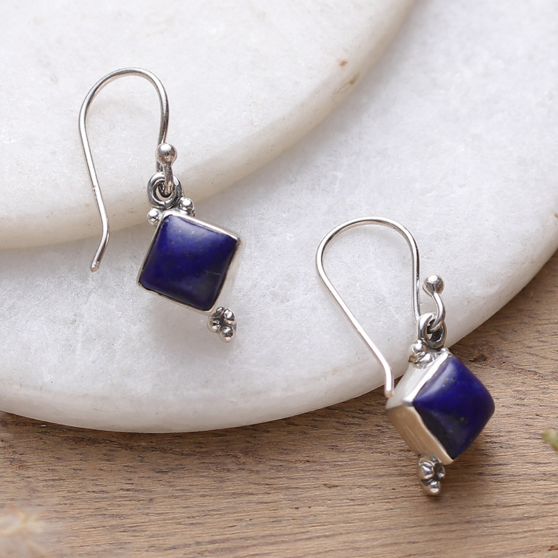 Polished Lapis Lazuli Cabochon Dangle Earrings, "Magical Jewels"