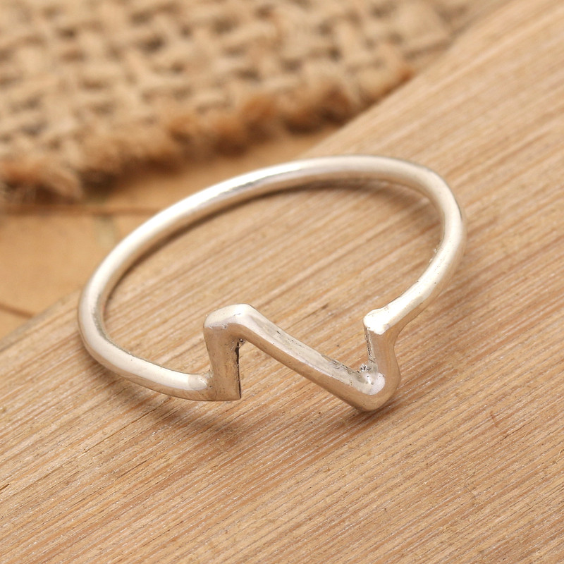 Modern High-Polished Bolt Sterling Silver Band Ring, "Future Thunder"