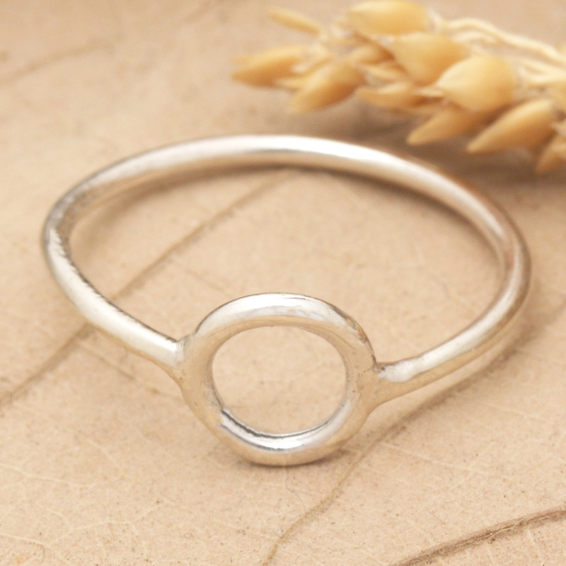Lustrous Modern Geometric Sterling Silver Band Ring, "Circle Glam"