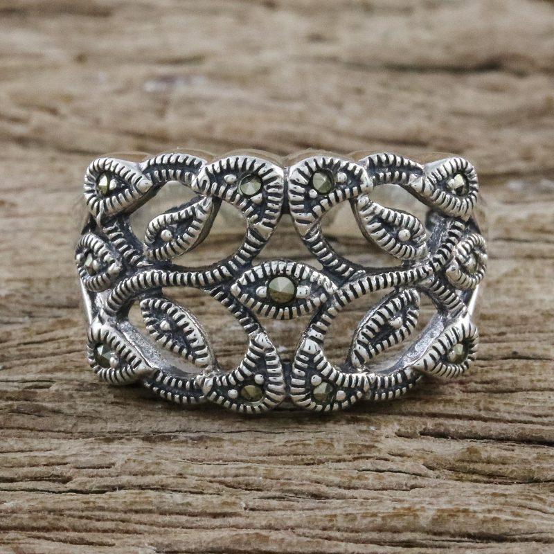 Marcasite Band Ring in Sterling Silver from Thailand, "Victorian Lace"