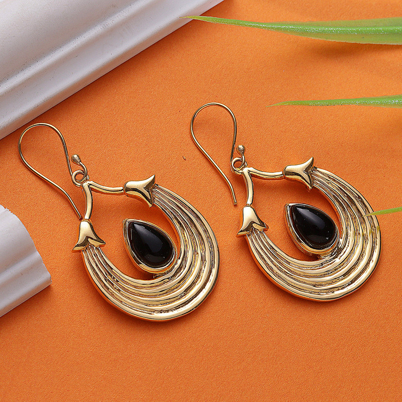 High-Polished Semi-Abstract Black Onyx Dangle Earrings, "Midnight Cradle"