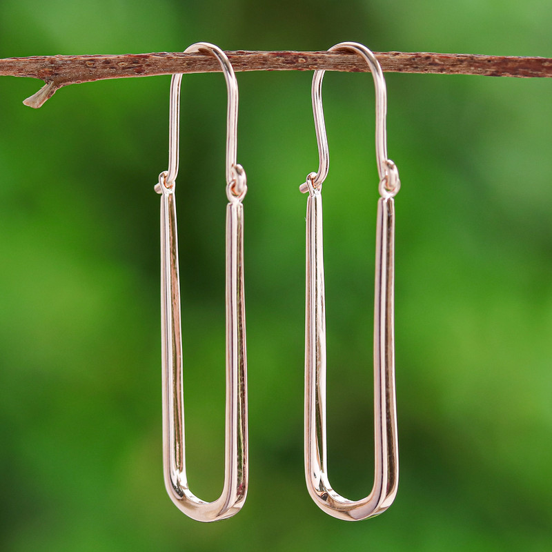Polished Modern 18k Rose Gold-Plated Oblong Hoop Earrings, "Grand Grace"