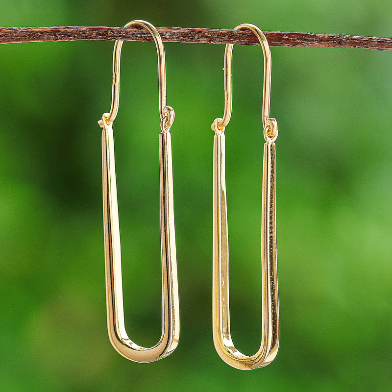 18k Gold-Plated Oblong Hoop Earrings in a High Polish Finish, "Grand Glory"