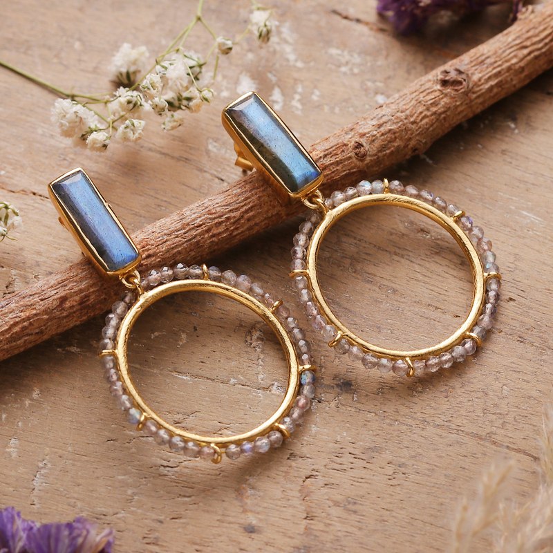 2-Carat Natural Labradorite 18k Gold-Plated Dangle Earrings, "Twilight Nimbus"