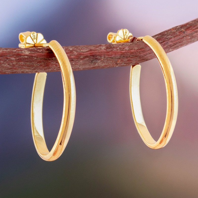 18k Gold-Plated Classic Half-Hoop Earrings from Peru, "Radiant Essentials"