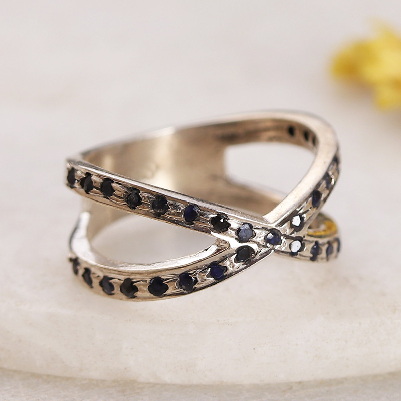Polished Cocktail Ring with Pavé-Set Faceted Sapphire Gems, "Faithful Cosmos"
