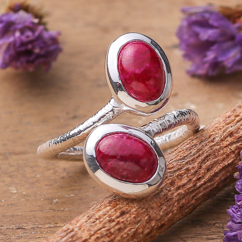 High-Polished Ruby Cabochon and Sterling Silver Wrap Ring, "Capricious Sentiments"