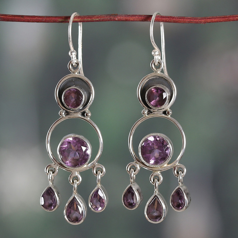 7-Carat Faceted Amethyst Chandelier Earrings Made in India, "Timeless Purple"