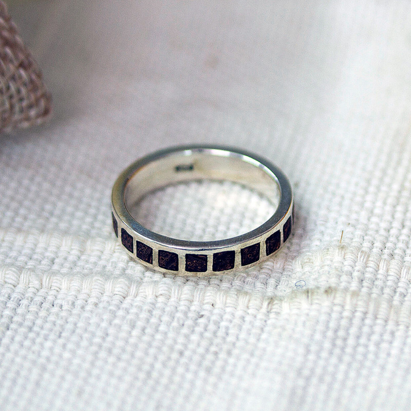 Minimalist Bocote Wood-Accented Sterling Silver Band Ring, "Sylvan Interlude"