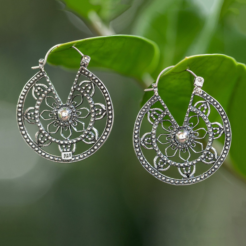 Mandala-Inspired Spring-Themed Sterling Silver Hoop Earrings, "The Mandala"