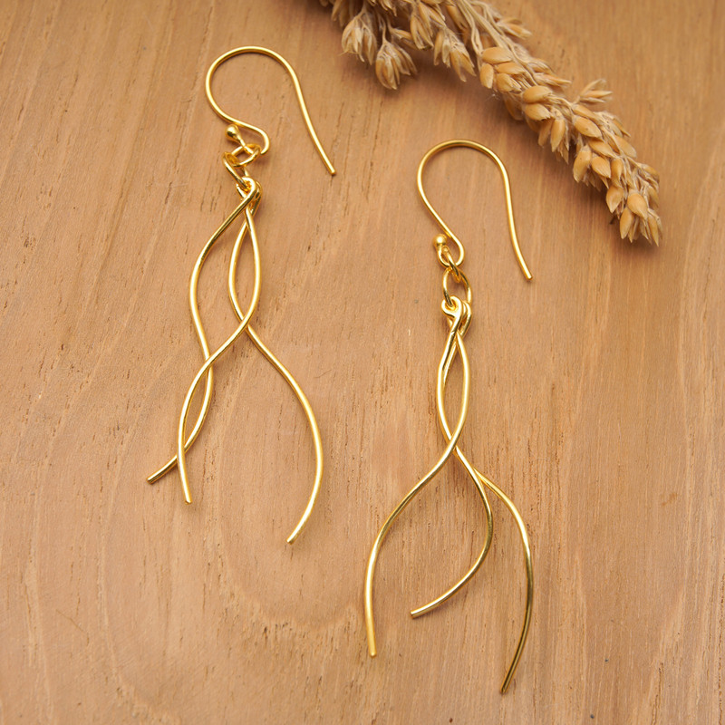 18k Gold-Plated Dangle Earrings in a High Polish Finish, "Rain with You"