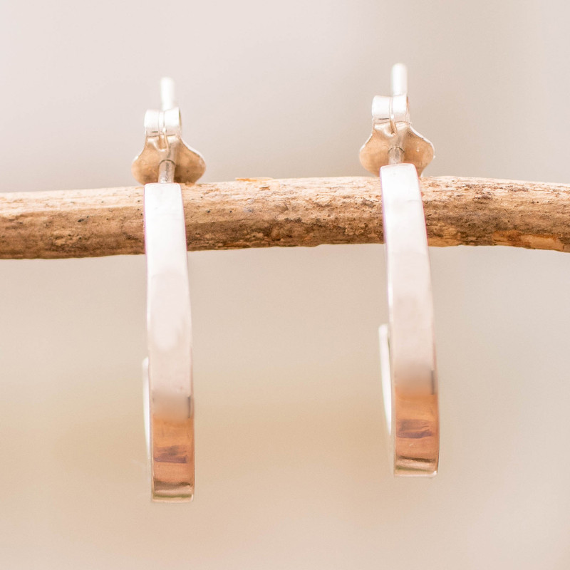 Minimalist Modern Polished Sterling Silver Half-Hoop Earring, "Gleaming Minimalism"