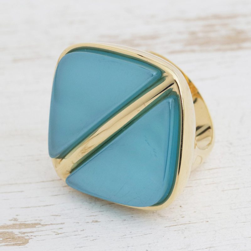 Modern Gold Plated Agate Signet Ring from Brazil, "Contemporary Triangles"