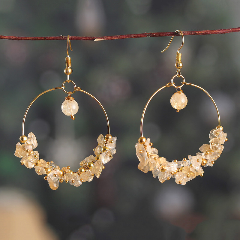 Yellow Chandelier Statement Earrings with Citrine Jewels, "Sublime Sunshine"