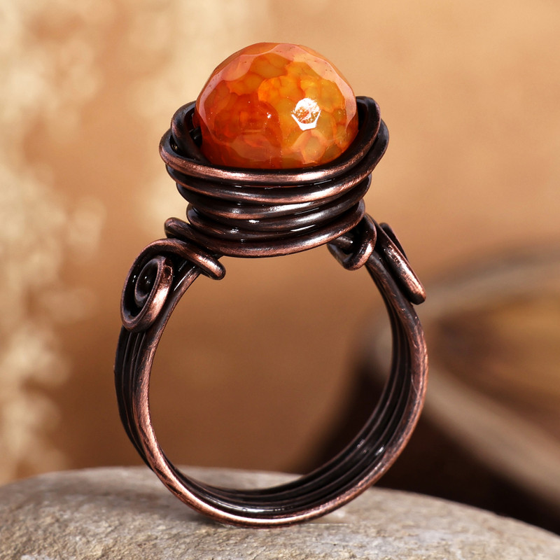 Antiqued Copper and Natural Citrine Single Stone Ring, "Radiant Core"