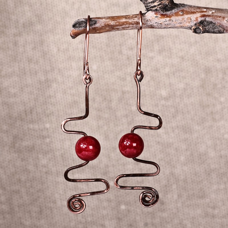 Antique-Finished Sinuous Natural Carnelian Dangle Earrings, "Twists of Courage"