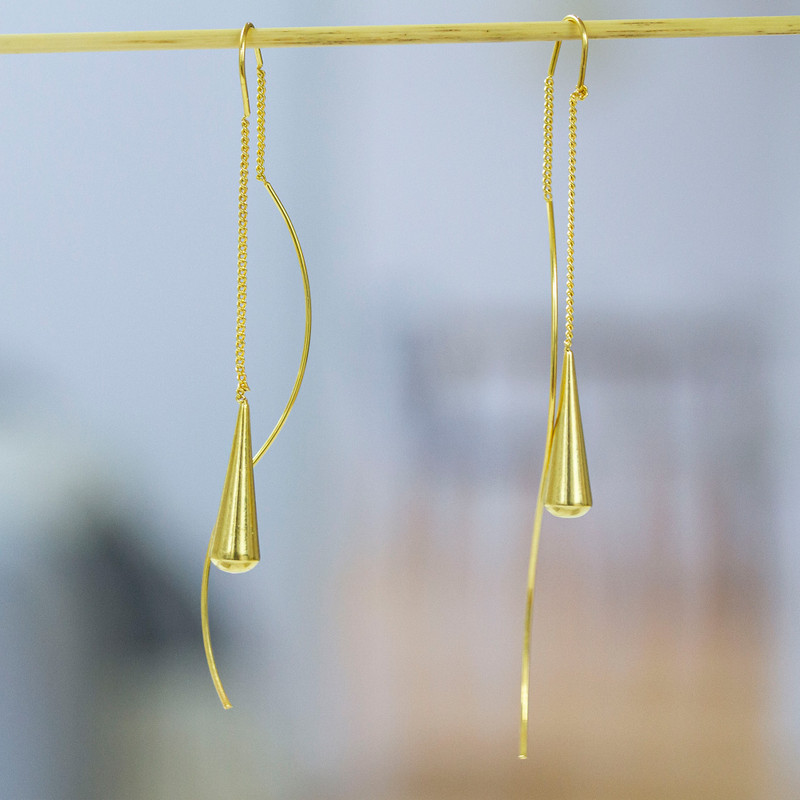 Minimalist Cube Square-Themed Gold-Plated Threader Earrings, "Minimalist Cubes"