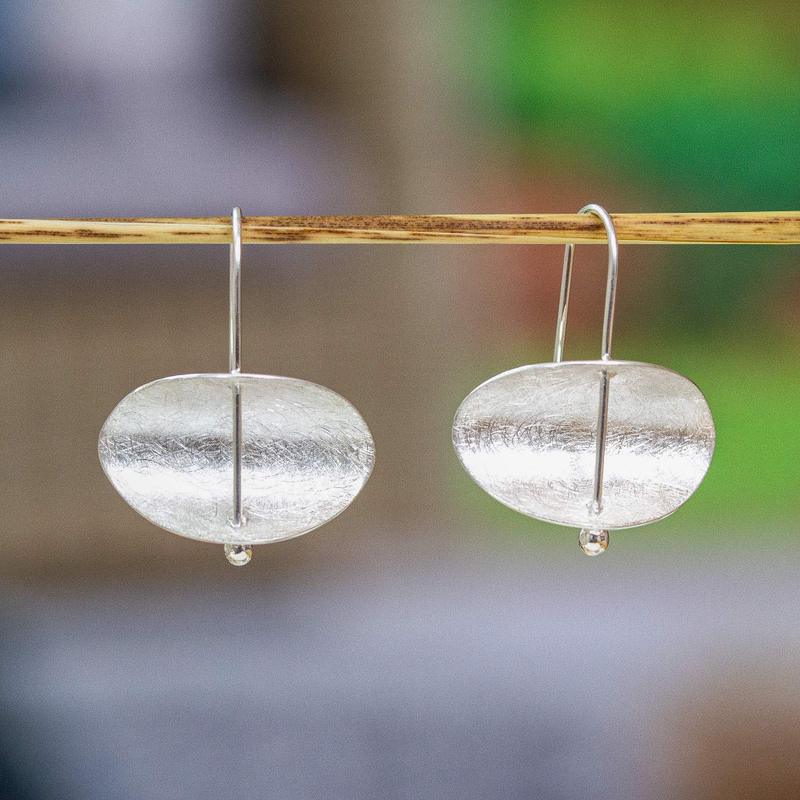 Minimalist Sterling Silver Drop Earrings with Brushed Finish, "Avant-Garde Night"
