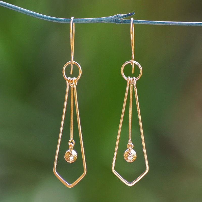 Whimsical Tie-Themed Polished Gold-Plated Dangle Earrings, "A Sunshine Tie"