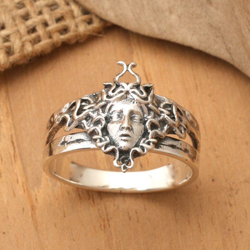 Medusa-Themed Textured Sterling Silver Cocktail Ring, "Magnetic Medusa"