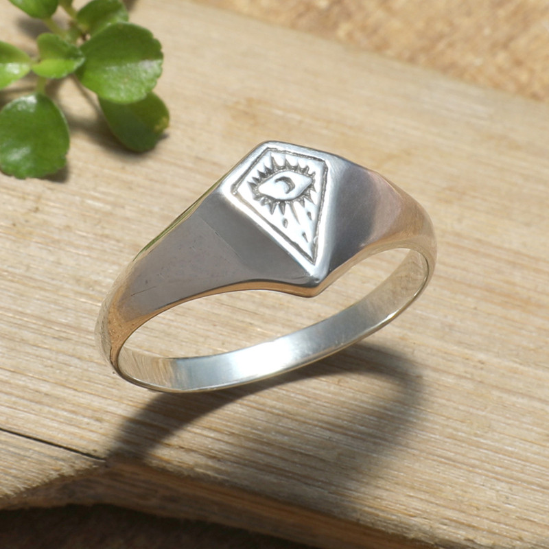High-Polished Pyramid-Shaped Sterling Silver Signet Ring, "New Pyramid"