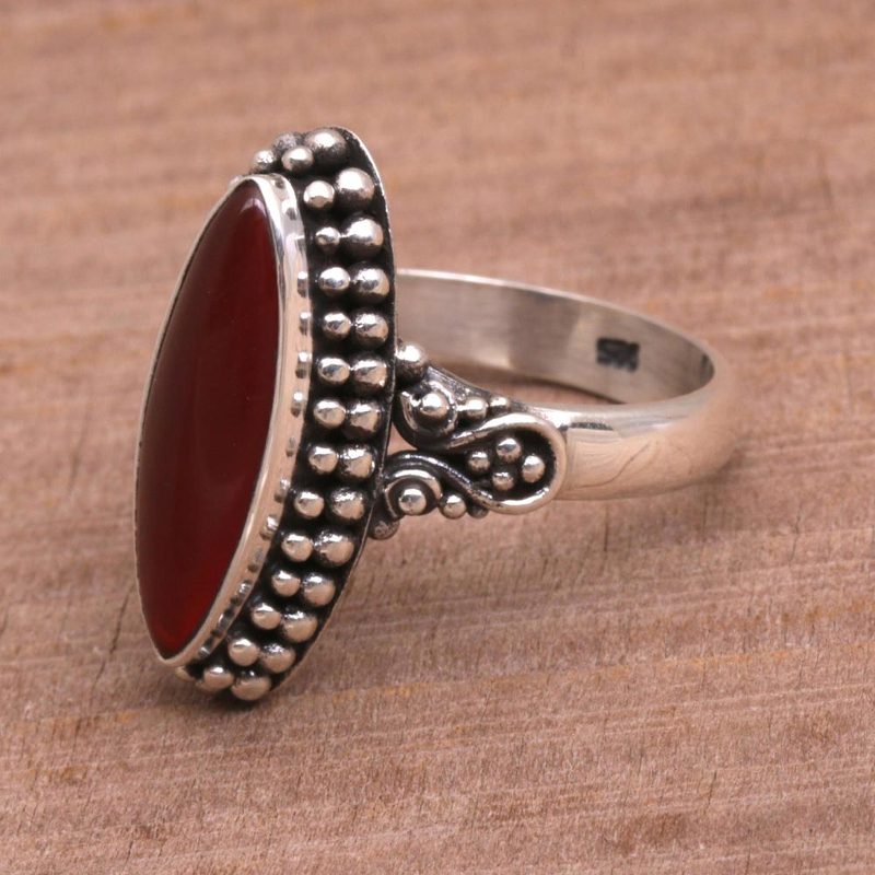 Sterling Silver and Carnelian Ring, "Fire and Courage"