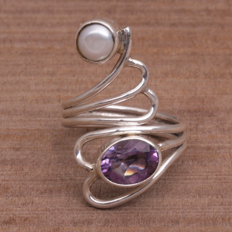 Amethyst and Pearl Ring, "Pure in Heart"