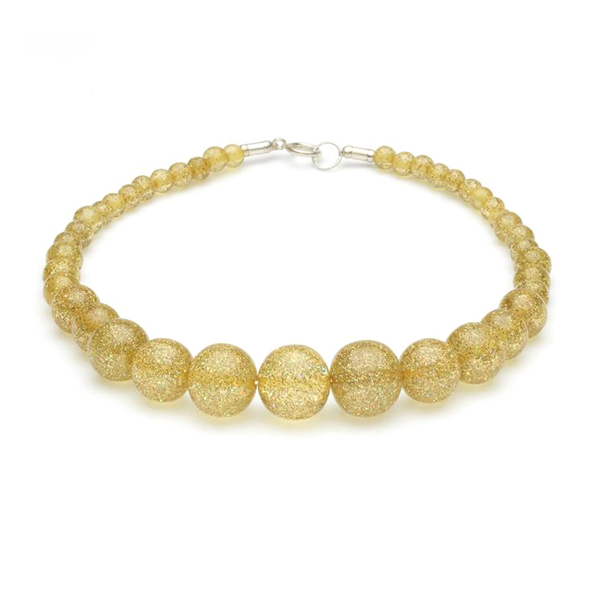 New Pale Gold Glitter Beads Necklace By Splendette