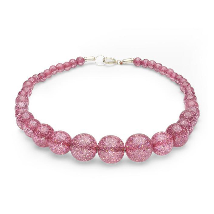 New Pale Pink Glitter Beads Necklace By Splendette