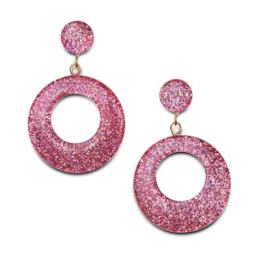 New Pale Pink Glitter Drop Hoop Earrings By Splendette