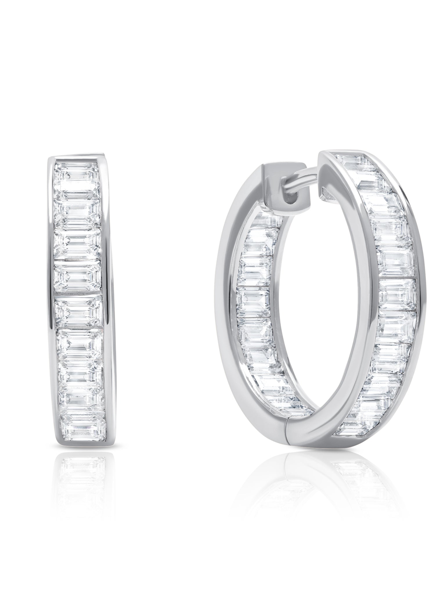 Crislu Parallel Platinum Baguette Hoop Earrings for Women
