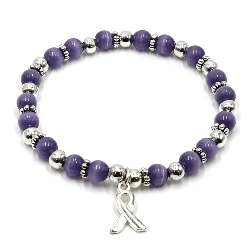 Periwinkle Beaded Awareness Ribbon Stretch Bracelet