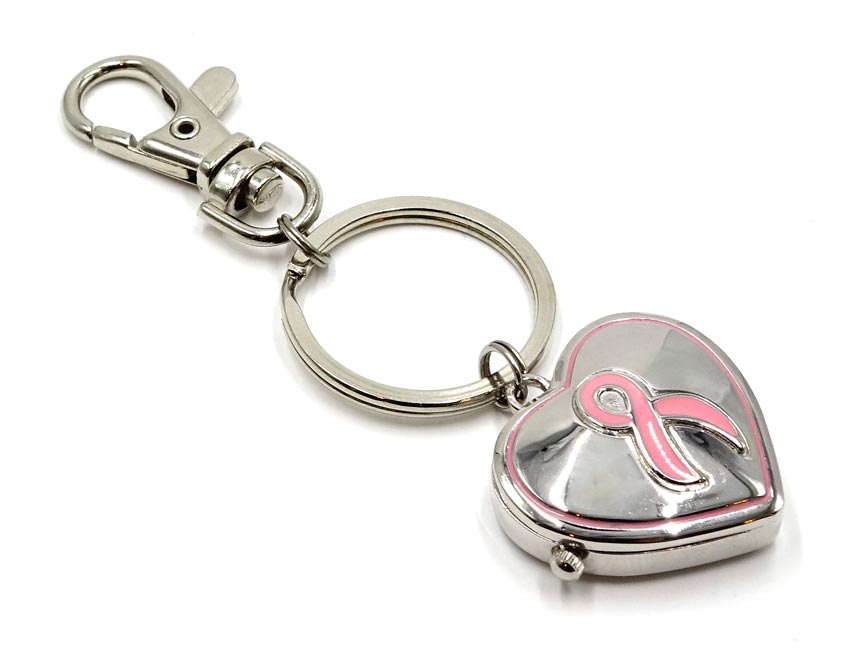 Pink Ribbon Heart Watch Keychain